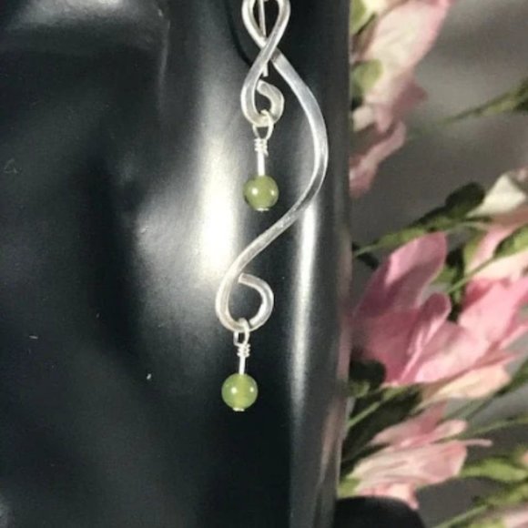 Jade Sterling Silver Dangle Earrings- Jade Earrings Dangle Style #1 - Picture 3 of 4